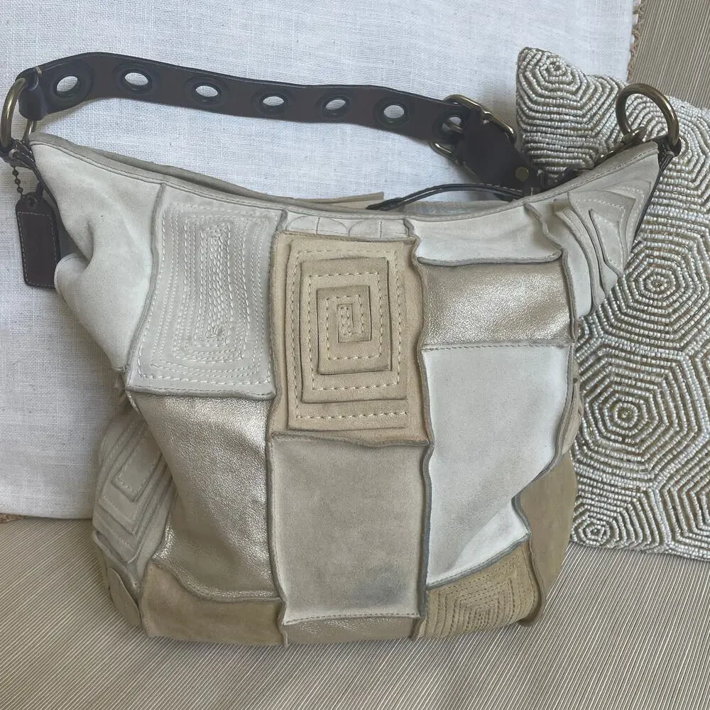 Rare Coach Mosaic Patchwork Large Duffle Hobo 10409 | Metallic Suede Limited Y2K
